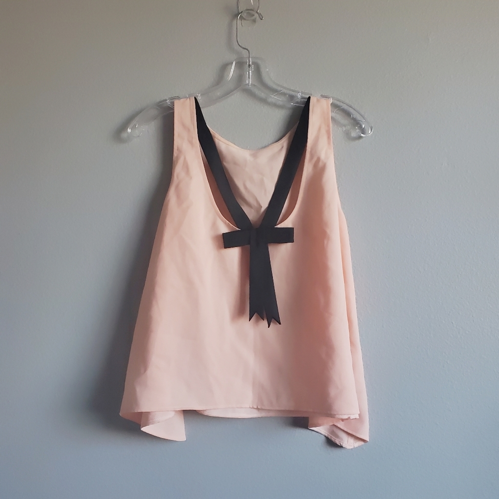Peachy Pastel Pink with black bow tank Top